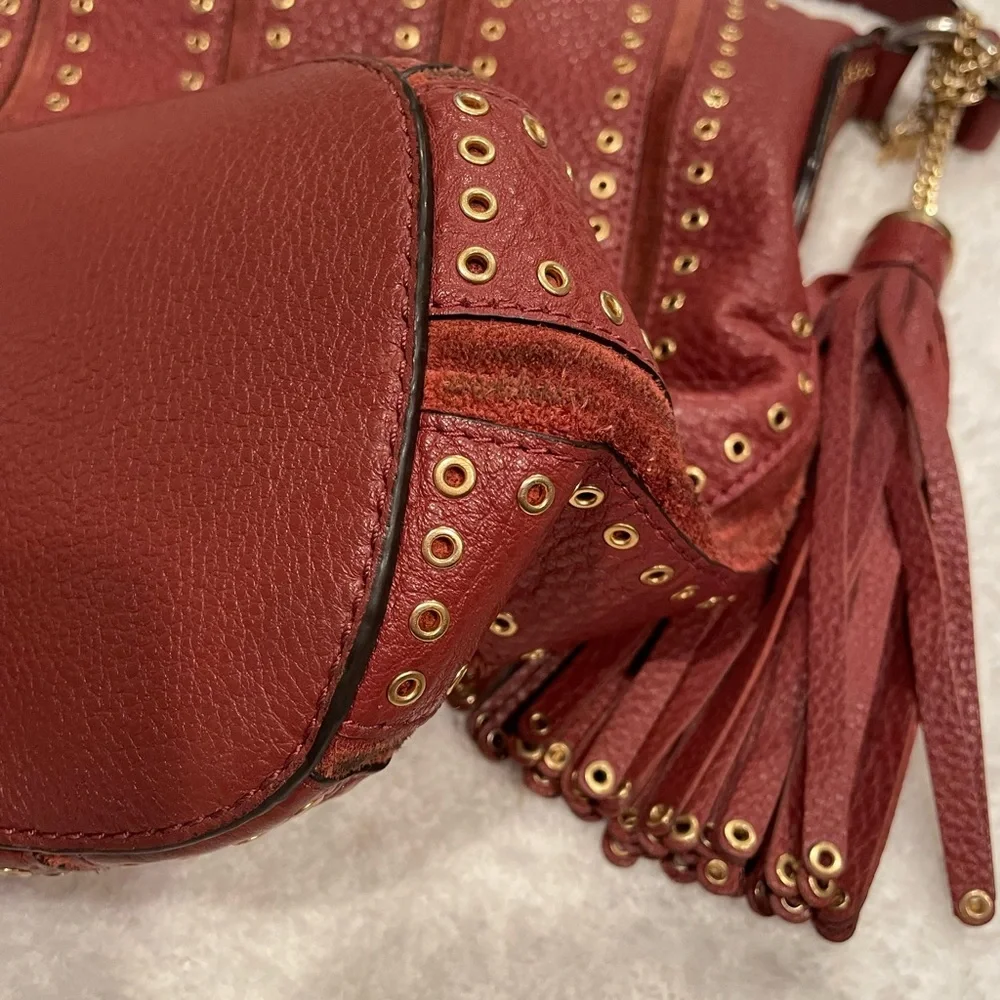 MICHAEL Kors Brooklyn Grommet In Brown Shoulder Bag with Suede